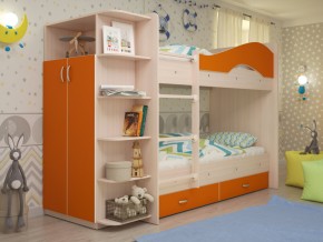 Кровать 2-х ярусная Мая с ящиками и шкафом на латофлексах оранж в Озёрске - ozyorsk.mebel74.com | фото 1