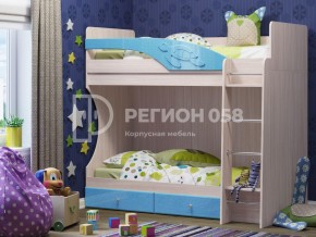 Кровать двухъярусная Бемби МДФ Голубой металлик в Озёрске - ozyorsk.mebel74.com | фото 1