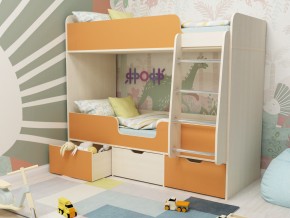 Кровать двухъярусная Малыш двойняшка дуб молочный-оранжевый в Озёрске - ozyorsk.mebel74.com | фото