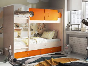 Кровать двухъярусная Тетрис латы с бортиками дуб млечный-оранжевый в Озёрске - ozyorsk.mebel74.com | фото