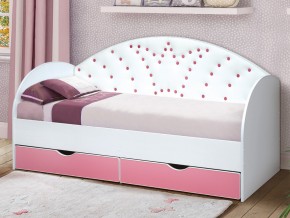 Кровать с продольной мягкой спинкой Корона №4 800х1600 мм розовая в Озёрске - ozyorsk.mebel74.com | фото 1