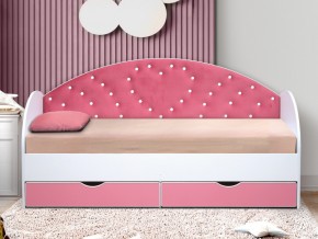 Кровать с продольной мягкой спинкой Сердце №1 800х1900 мм розовая в Озёрске - ozyorsk.mebel74.com | фото 1
